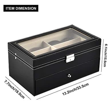 Siveit 12 Grids Sunglass Organizer Leather Eyeglasses Collector Double-Layer Eyewear Display Case Lockable Storage Box, Black - Image 7