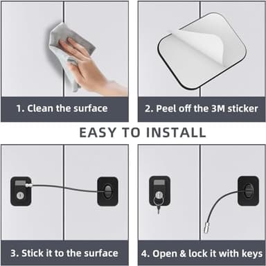 RORMGO Refrigerator Lock 2 Packs, Baby Proofing Fridge Locks with Silicone Wire Protection & Key - Easy Install Surface-Friendly for Freezer & Refrigerator, Black & White - Image 5