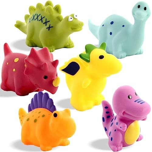 XY-WQ Bath Toys No Hole, for Infants 6-12& Toddlers 1-3, No Hole Bathtub Toys (Dinosaur, 6 Pcs with Mesh Bag) - Image 1