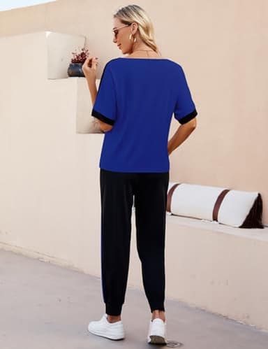 VIMPUNEC Women 2 Piece Outfits Summer Casual Lounge Sets Soft Sweatsuits Trendy Matching Sets Royal Blue XL - Image 2