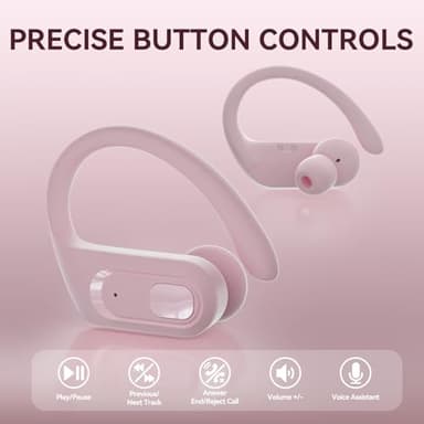 occiam Wireless Earbuds Bluetooth Headphones 96Hrs Playback Sport Ear Buds with Earhooks Microphone in-Ear Earphones Stereo Sound for Laptop Pad Phones Workout Running Exercise Gym (Pink, M) - Image 3