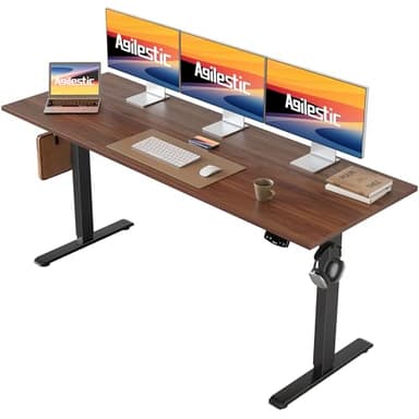 Agilestic Electric Standing Desk, 63 x 24 Inches Height Adjustable Desk, Sit Stand up Desk for Work Office Home, Ergonomic Rising Computer Table with Memory Preset, Dark Walnut - Image 1