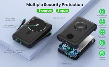 Magnetic Portable Charger for iPhone with Built-in Cables, 6-in-1 10800mAh Power Bank with iWatch Charger & LCD Display,25W PD Fast Charging Battery Pack for Magsafe,iPhone 16/15/14/13/12,Apple Watch - Image 9