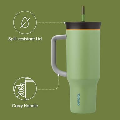 Owala Stainless Steel Triple Layer Insulated Travel Tumbler with Spill Resistant Lid, Straw, and Carry Handle, BPA Free, 40 oz, Green (Brave Adventures) - Image 3