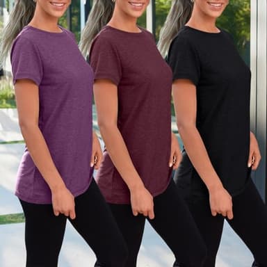 SUNBS Womens 3 Pack T-Shirts Short Sleeve Summer Tops Fashion Basic Tees Comfy Casual Vacation Outfits Workout Clothes 2025 PurpleWineredBlack M - Image 3
