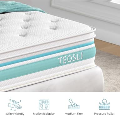 TeQsli Twin Size Mattress, 12 Inch Hybrid Mattress in a Box, Individual Pocket Spring Hybrid Mattresses for Cool Night & Pressure Relief, Medium Firm with Motion Isolating, 100 Nights Trial - Image 4