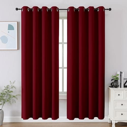 CUCRAF Burgundy Red Blackout Curtains 72 inch Length 2 Panels Set, Room Darkening Drapes for Living Room Bedroom, Thermal Insulated Light Blocking Grommet Window Curtain (W52 x L72 Inch) - Image 1