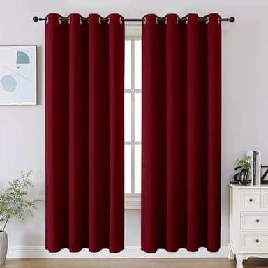 CUCRAF Burgundy Red Blackout Curtains 72 inch Length 2 Panels Set, Room Darkening Drapes for Living Room Bedroom, Thermal Insulated Light Blocking Grommet Window Curtain (W52 x L72 Inch) - Image 1