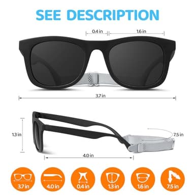 RIVBOS Baby Sunglasses Boys&Girls with Strap UV400 Polarized Flexible for Toddler,Infant and Newborn(0-24month) Black&Grey Lens RBK0231 - Image 2
