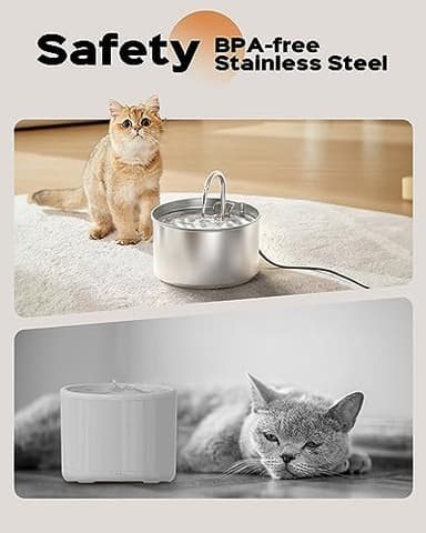 AOOGITF Cat Water Fountain + 6 Filters + 3 Sponges, 304 Stainless Steel Pet Water Fountain, 24 Hours Keep The Water Clean, 74oz Capacity, Ultra-Quiet, No Sputter, Compact, Easy Cleaning - Image 2