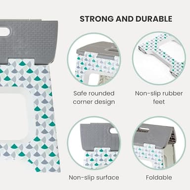 Vigar Compact Step Stool Foldable, 12-1/2-inch Step Stools for Adults up to 330 Pound, Lightweight Stool, Non-Slip Folding Step Stool, Geometric Body - Image 4