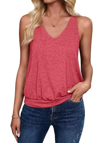 Sialois Womens Tank Tops Casual V Neck Sleeveless Spring Summer Clothes Solid Color Loose Fit Cute Y2K Outfit Basic Cami 2025 Fashion Shirts,Rose Red,Small Size - Image 1