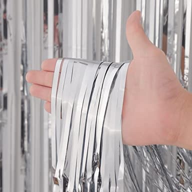 Voircoloria 3 Pack 3.3x8.2 Feet Silver Foil Fringe Backdrop Curtains, Tinsel Streamers Birthday Party Decorations, Fringe Backdrop for 2025 New Years Eve, Graduation, Baby Shower, Gender Reveal - Image 2