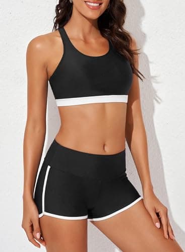 Aleumdr Womens Tankini Swimsuits Athletic Three Piece Tummy Control Bathing Suits with Shorts Modest Swimsuits for Women Black X-Large - Image 3