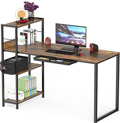 SHW 46-Inch Home Office Mission Computer Desk with Side Shelf and Drawer, Rustic Brown - Image 9