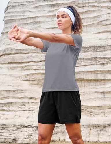 MAGCOMSEN Women Short Sleeve Rash Guard Shirts Athletic Workout Tops Quick Dry Hiking Shirts Women Tennis Activewear Tops Light Grey,XL - Image 6