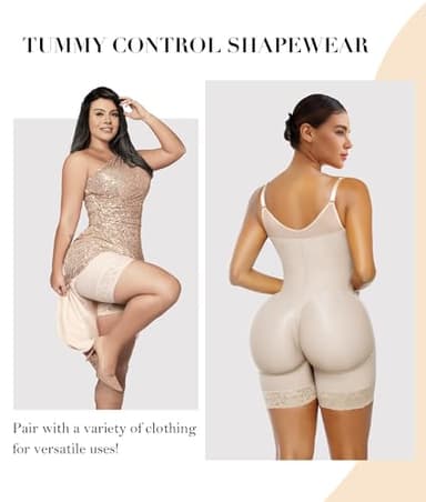 YIANNA Fajas Colombianas Moldeadoras Postpartum Full Shapewear for Women Tummy Control Body Shaper Butt Lifter Compression Garment with Zipper Crotch, YA7283-Beige-L - Image 8