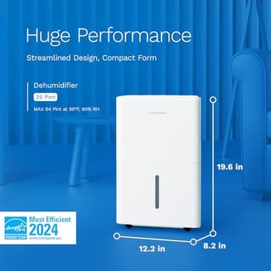 hOmeLabs 25 Pint Wi-Fi Dehumidifier for up to 3,500 Sq Ft Rooms (MAX 64 Pint at 95°F, 90% RH) – High-Efficiency Moisture Removal for Medium to Large Spaces with Auto Shut-Off and Quiet Operation - Image 2