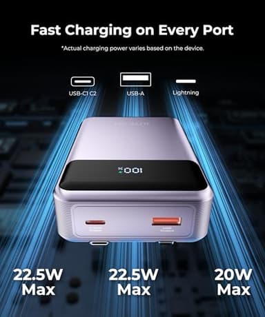 JOYFAR Portable-Charger-Power-Bank Travel Essentials Battery Pack USB C 30000mAh Built in Cable 22.5W Phone Fast Charging Powerbank Compatible with iPhone 16 15 14 13 12 X iPad Samsung Google (Purple) - Image 2