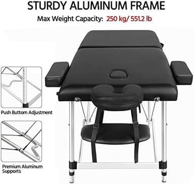 Yaheetech Massage Tables Portable Massage Bed Aluminium Height Adjustable Facial Salon Tattoo Bed with Non-Woven Bag, 28 inch Width Black - Image 6