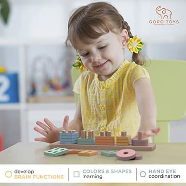 GOPO TOYS Montessori Toys for 1+ Year Old – Wooden Shape Sorter & Stacking Puzzle – Toddler Learning, Fine Motor Skills & Developmental Toy for Boys & Girls - Image 5