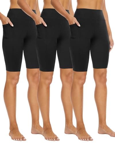 3 Pack Biker Shorts with Pockets for Women – 8"/5" High Waisted Tummy Control Workout Spandex Shorts for Gym Yoga - Image 1