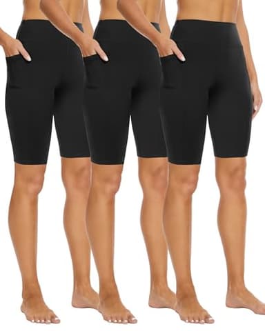 3 Pack Biker Shorts with Pockets for Women – 8"/5" High Waisted Tummy Control Workout Spandex Shorts for Gym Yoga - Image 1
