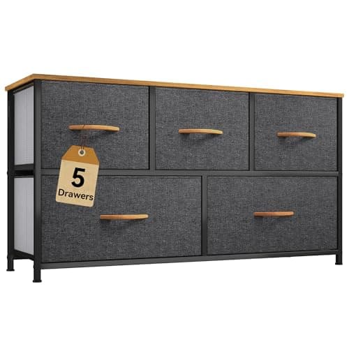 DWVO Dresser for Room with 5 Drawers - Fabric Storage Tower, Long Fabric Dresser, Organizer Unit for Closet, Hallway - Image 1