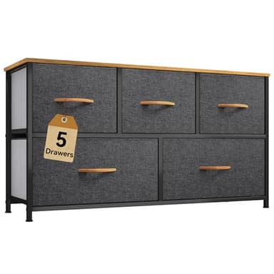 DWVO Dresser for Room with 5 Drawers - Fabric Storage Tower, Long Fabric Dresser, Organizer Unit for Closet, Hallway - Image 1