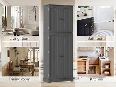 Yusong 64'' Kitchen Storage Cabinet, Tall Kitchen Pantry Storage Cabinet with Doors and Shelves, Food Pantry Cabinet Free Standing Pantry for Kitchen Dining Living Room, Grey - Image 9