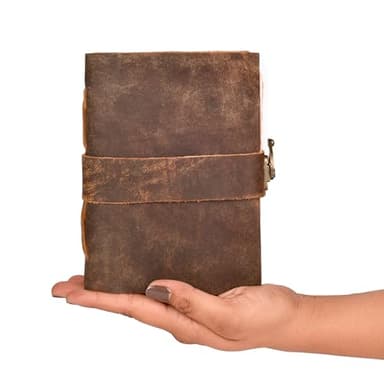 LEATHER VILLAGE Leather Bound Vintage Journal for Women & Men - Book of Shadows - Lock Closure - 200 Pages of Antique Deckle Edges Handmade Paper - Rustic Brown Color - 13 X 8 (A4) inches - Image 6