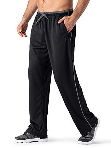 MAGNIVIT Men's Jogging Training Pants with Zipper Pockets Open Bottom Athletic Fit Sweatpants Black/Grey - Image 1