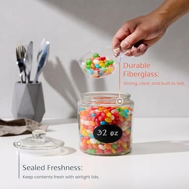 KooK Glass Storage Jars with Lids - 29oz (Set of 2), Kitchen Canisters for Sugar, Cookies, Cotton Balls, Glass Containers with Chalkboard Labels and Airtight Lid - Image 2