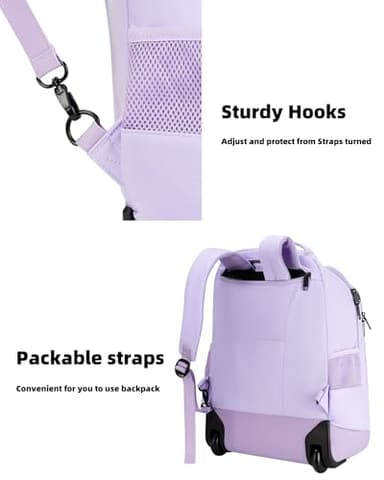 MATEIN Rolling Backpack for Women, 17 Inch Travel Laptop Backpacks with Wheels, Waterproof Large Roller Carry On Luggage Wheeled, Trolley Overnight Suitcase Business Computer Bag, Purple - Image 2