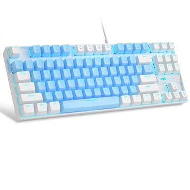 MageGee 75% Mechanical Gaming Keyboard, Blue Switch, LED Blue Backlit, 87 Keys Compact TKL Wired Keyboards for Windows Laptop PC Gamer - Blue/White - Image 1