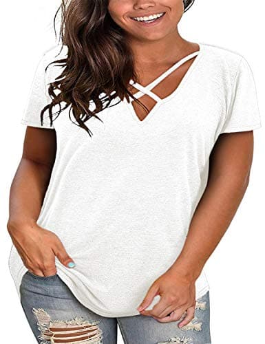Haloumoning Plus Size Tops for Women Summer Short Sleeve Oversized T-Shirt Casual Sexy V Neck Loose Cotton Tee Shirts - Image 1
