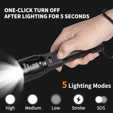Rechargeable Flashlights 2Pack High Lumens, 5Mode Rechargeable Flashlights with LCD Digital Display, Super Bright Flashlight Adjustable Tactical Flash Light, High Powered LED Flashlight for Emergency - Image 8