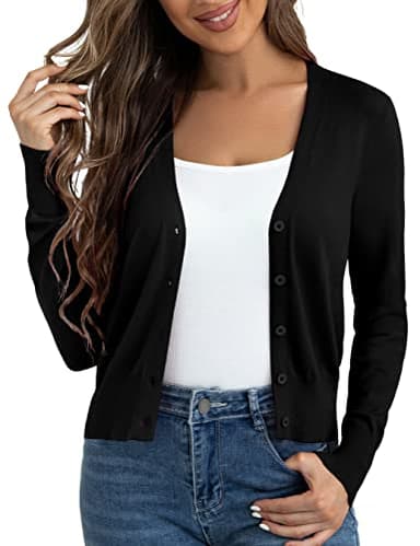Ahlaray Womens Black Sweater Cardigan Button Down Open Front Bolero Shrugs, Small - Image 1
