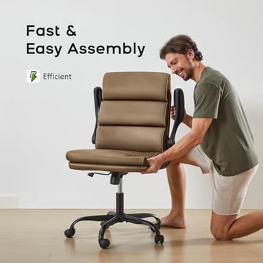Office Chair Adjustable Desk Chair Mid Back Executive Comfortable Bonded Leather Ergonomic Back Support Home Computer Chairs with Padded Flip-up Armrest Swivel Wheels (Tan) - Image 7