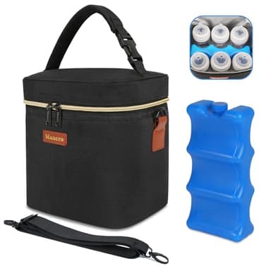 Mancro Breastmilk Cooler Bag with Ice Pack, Fits 6 Baby Bottles Up to 9 Ounce Insulated Baby Bottle Bag, Breast Milk Cooler on The go with Strap, Bottle Storage Bag for Nursing Mom Daycare, Black - Image 1