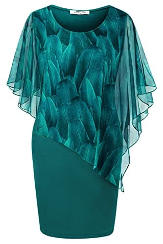 SeSe Code Emerald Green Dress for Women, 2025 Summer Wedding Guest Mesh Cape Overlay Bodycon Knee Length Party Cocktail Formal Pencil Dress XL - Image 1
