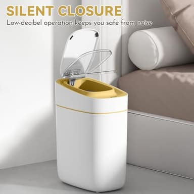 ELPHECO Slim Bathroom Trash Can with Lid, 2.5 Gallon Automatic Adsorption Garbage Can, Sensor Trash Bin, Slim Waterproof Garbage Can, Smart Waste Bin for Narrow Space, Bag Self-Absorbing, Golden - Image 4