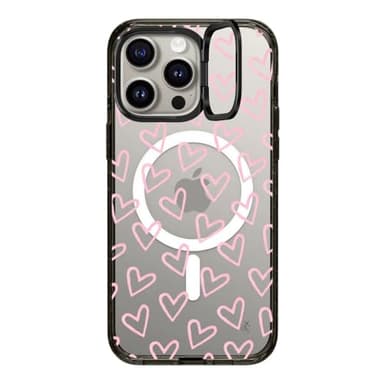 CASETiFY Impact Ring Stand Case for iPhone 15 Pro Max [3X Military Grade Drop Tested / 6.6ft Drop Protection/Compatible with Magsafe] - Pattern Prints - Hearts/Light Pink Thin- Clear Black - Image 2