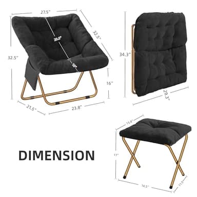 Kasunpul Comfy Saucer Chair, Foldable Living Room Chairs, Soft Faux Fur Lounge Chair for Bedroom, Reading Chairs for Adults, Kids, X-Large (Black) - Image 3