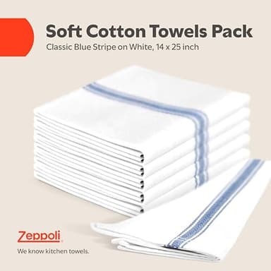 Zeppoli Classic Dish Towels - 15 Pack - 14" by 25" - 100% Cotton Kitchen Towels - Reusable Bulk Cleaning Cloths - Blue Hand Towels - Super Absorbent - Machine Washable - Image 3