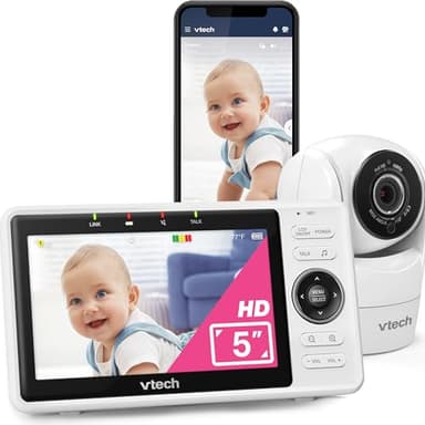 VTech Upgraded Smart WiFi Baby Monitor, 1080p FHD Camera and 5" HD IPS Display, Free App with Motion Video, Sound/Motion Detection and Notifications, Fully Remote Pan-Tilt-Zoom: VM901 - Image 1