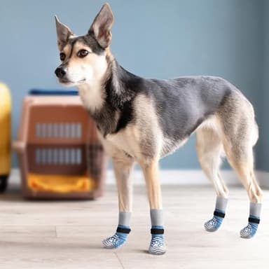 PUPTECK Anti Slip Dog Socks, Shoes with Grippers to Prevent Licking Hardwood Floors Traction, Rubber Boots & Paw Protectors, Senior Dogs Booties Navy Blue - Image 6