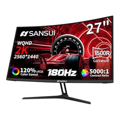 SANSUI 27 Inch WQHD 2560X1440 Curved Gaming Monitor, 180Hz MPRT 1ms Computer Monitor,HDMI2.0 * 2, DP1.2 * 2, Freesync, Curved 1500R, 5000:1 Contrast Ratio, 120% sRGB,HDR(ES-G27C1Q DP Cable Included) - Image 1
