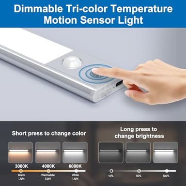 Foctro Closet Lights, 90leds Motion Sensor Light Indoor, 2000mah Rechargeable Under Cabinet Lighting Wireless with 3 Color Temps, 2 Pack Magnetic Dimmable Under Counter Lights for Kitchen - Image 5