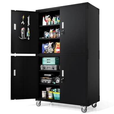 VINGLI Large Garage Storage Cabinet with 4 Doors, Upgraded Height & Wide & Deep, 43''W x 23''D x 75''H, Oversized Metal Storage Cabinet with Pegboards Wheels Locks and Adjustable Shelves (Black) - Image 1